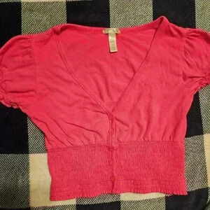 Ambiance Apparel Womens Pink Cropped Cardigan Top Size Large